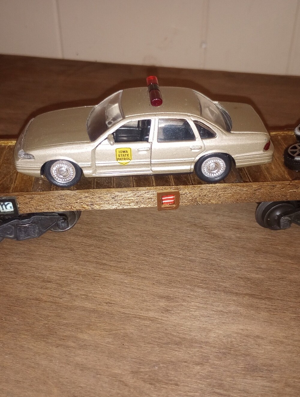 O-Gauge Flatbed Train Car With Police Trooper Handmade